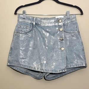 Zara Metallic Mini Denim Skort